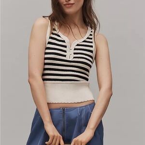 Anthropologie Maeve Textured Black & Cream Crop Knit Tank Size M